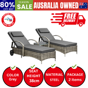 2x Wheeled Sun Lounger Day Bed W/ Table Outdoor Setting Patio