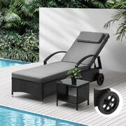 Sun Lounger Wheeled Day Bed with Table Set Outdoor Patio Furniture