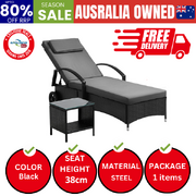 Sun Lounger Wheeled Day Bed with Table Set Outdoor Patio Furniture