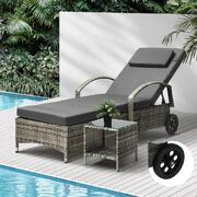Sun Lounger Wheeled Day Bed with Table Patio Outdoor Setting Furniture