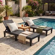 Sun Lounger Set 2 Outdoor Recliner Black | EXTG