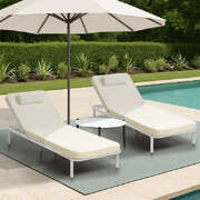 3PCS Sun Lounge Outdoor Lounger Set Table Chairs Beige