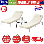 3PCS Sun Lounge Outdoor Lounger Set Table Chairs Beige