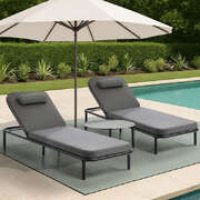 3PCS Sun Lounge Outdoor Lounger Set Table Chairs Grey