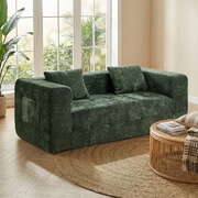 Compressed Sofa Box Button Tuft Couch Chenille Green