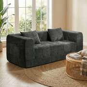 Compressed Sofa Box Button Tuft Couch Chenille Grey