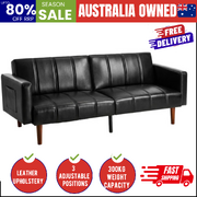 Modern 3-Seater Sofa Bed Recliner Convertible Leather Black 195cm Solid Wood