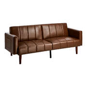 Living Room 3-Seater Sofa Bed Futon Convertible Recliner Leather Brown 195cm