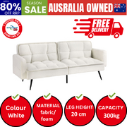 3-Seater Sofa Bed Convertible Boucle Sherpa Lounge Couch White