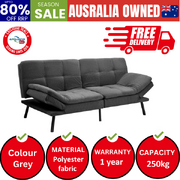 Sofa Bed Futon Lounge Couch Convertible Polyester 3-Seater Grey