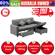 Sofa Lounge Set 3 Seater Chaise Modular Couch Drawers Ottoman Fabric