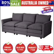Modern 3-Seater Sofa Couch Corduroy Lounge Grey Thick Cushion 188cm