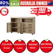 Shoe Rack Shoes Storage Cabinet Organiser Shelf 2 Doors Natural Set of