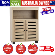 Shoe Rack Shoes Storage Cabinet Organiser Shelf 2 Doors Natural