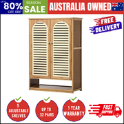 Bamboo Shoe Storage Cabinet 2 Doors Organizer Shelf Rack Beige