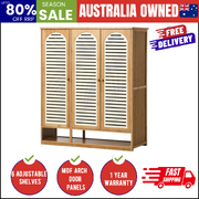 Bamboo Shoe Storage Cabinet 3 Doors Organizer Shelf Rack Beige