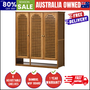 Bamboo Shoe Storage Cabinet 3 Doors Organizer Shelf Rack Brown