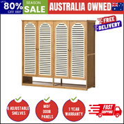 Bamboo Shoe Storage Cabinet 4 Doors Organizer Shelf Rack Beige