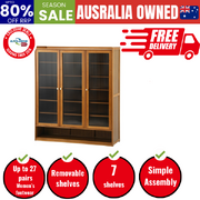Shoe Storage Cabinet 3 Doors 7 Shelves Brown