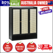 Shoe Storage Cabinet 3 Doors Rattan Style
