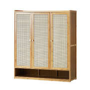 Shoe Cabinet Storage Unit with 3 Rattan Doors 6 Tiers Entryway Organizer