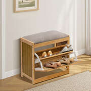 Shoe Storage Bench Bamboo Organiser Shelf with Seat 50cm