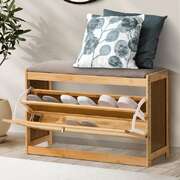 Shoe Storage Bench Bamboo Organiser Shelf with Seat 70cm