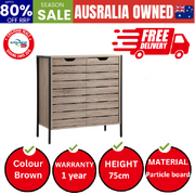 Shoes Storage Cabinet 2 Slatted Doors 4 Shelves Brown