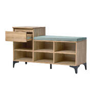 Shoe Cabinet Bench Storage Drawer 6 Shelves Polyester Seat