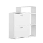 Shoe Cabinet White 2-Door Storage Unit with Display Shelves for Hallway