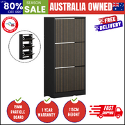 Shoe Rack Storage Cabinet 3-Tier Organizer Black Entryway Closet Shelf