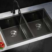Welba Kitchen Sink Stainless Steel Basin Double Flush Mount Black