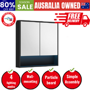 Bathroom Mirror Cabinet LED Wall Storage 750x750mm Black