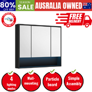 Bathroom Mirror Cabinet LED Wall Storage 900x750mm Black