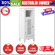 Bathroom Cabinet Floor Cupboard Slim Laundry Storage Rattan Door White