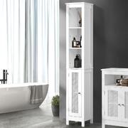 Bathroom Cabinet Storage Laundry Tall Slim Cupboard Rattan Door White