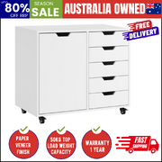 Mobile Office Filing Cabinet Storage Organizer 5 Drawer 1 Door White MDF
