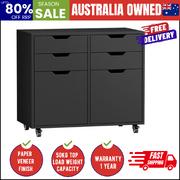 Contemporary Office Filing Cabinet Mobile Storage 4 Drawer 2 Door Black