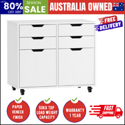 Modern Home Filing Cabinet Mobile Storage 4 Drawer 2 Door White MDF