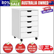 Space Saving Office Filing Cabinet 5 Drawer Rolling Storage White MDF