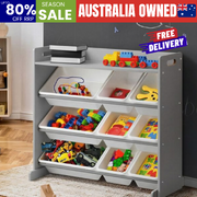 Kids Toy Storage Organiser 9 Bin Bookshelf Shelf Unit for Playroom Grey