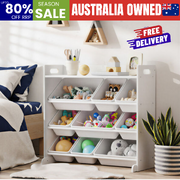 Kids Toy Storage Organiser 9 Bin Bookshelf Shelf Unit for Playroom white