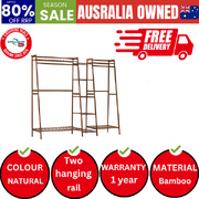Clothes Rack Open Wardrobe Garment Coat Hanging Rail Bamboo 9 Shelves