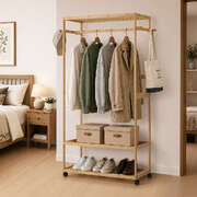 Bamboo Clothes Rack Open Wardrobe 2 Shelves | EXTG