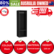 Open Wardrobe Shelf Unit Clothes Storage 2 Shelves Hanging Rail Black