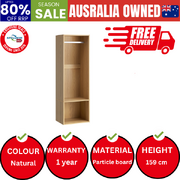 Open Wardrobe Shelf Unit Clothes Storage 2 Shelves Hanging Rail Natural