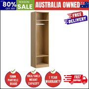 Open Wardrobe Shelf Unit Clothes Storage 3 Drawers Hanging Rail Natural