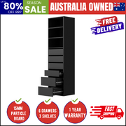 Wardrobe Storage Cabinet Shelf Unit Clothes 3 Shelves 6 Drawers Black