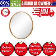 Round Wall Mounted Mirror with Wood Frame 50cm