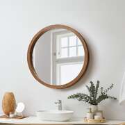 Round Wall Mirror 50cm Walnut Wood Frame | EXTG